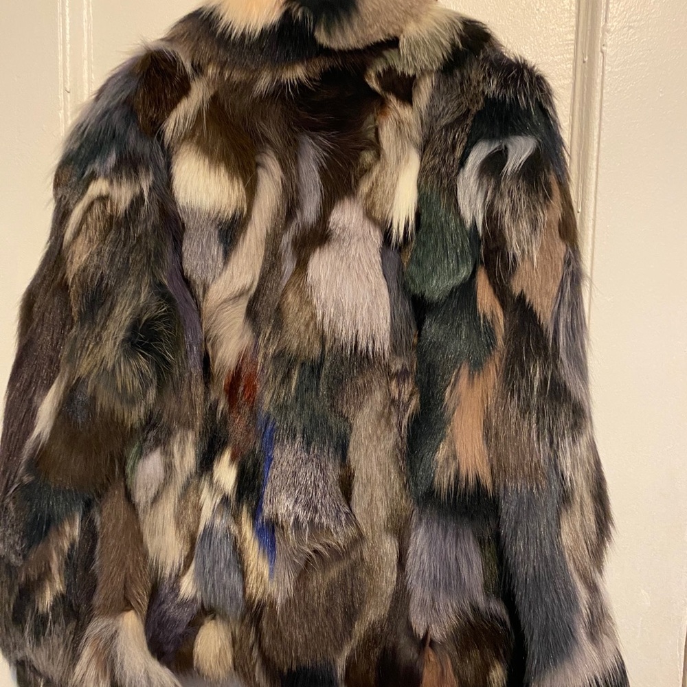 Multicolor Sectioned Fox Fur Jacket - image 3